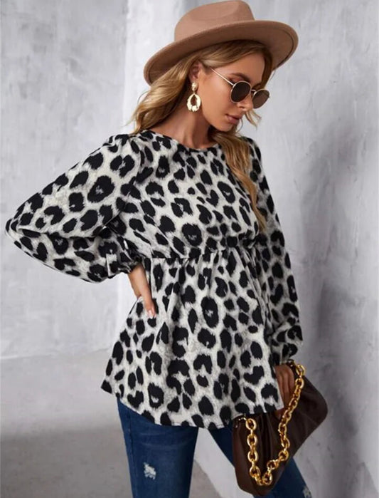 Top materniteti evropian për femra, print me dizajn leopard, koleksion për fëmijë 🌙🌟 Bumps Maternity Collection