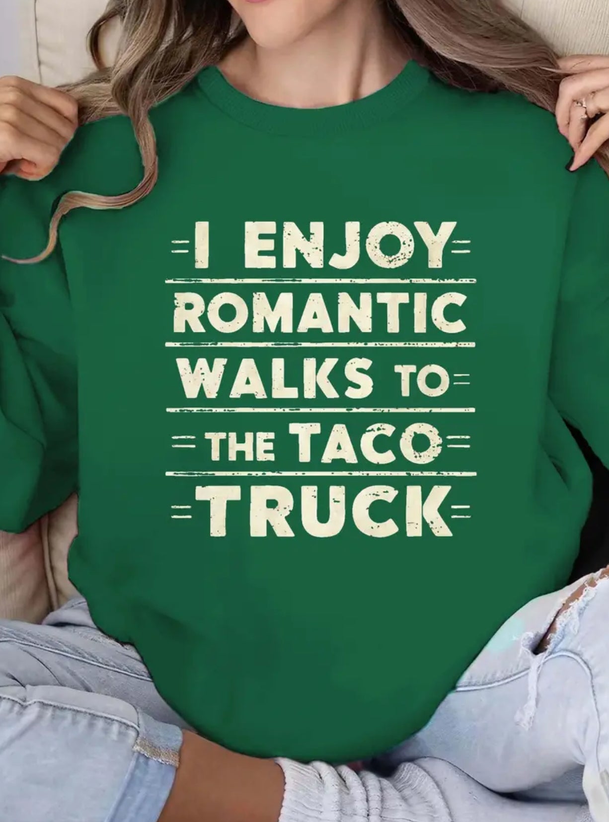 “I Enjoy Romantic Walks” Crew Neck Hoodie Design