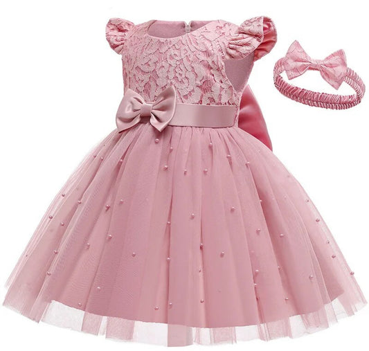 Pink Pearls, Bows and Tulle Princess Dress 🎀