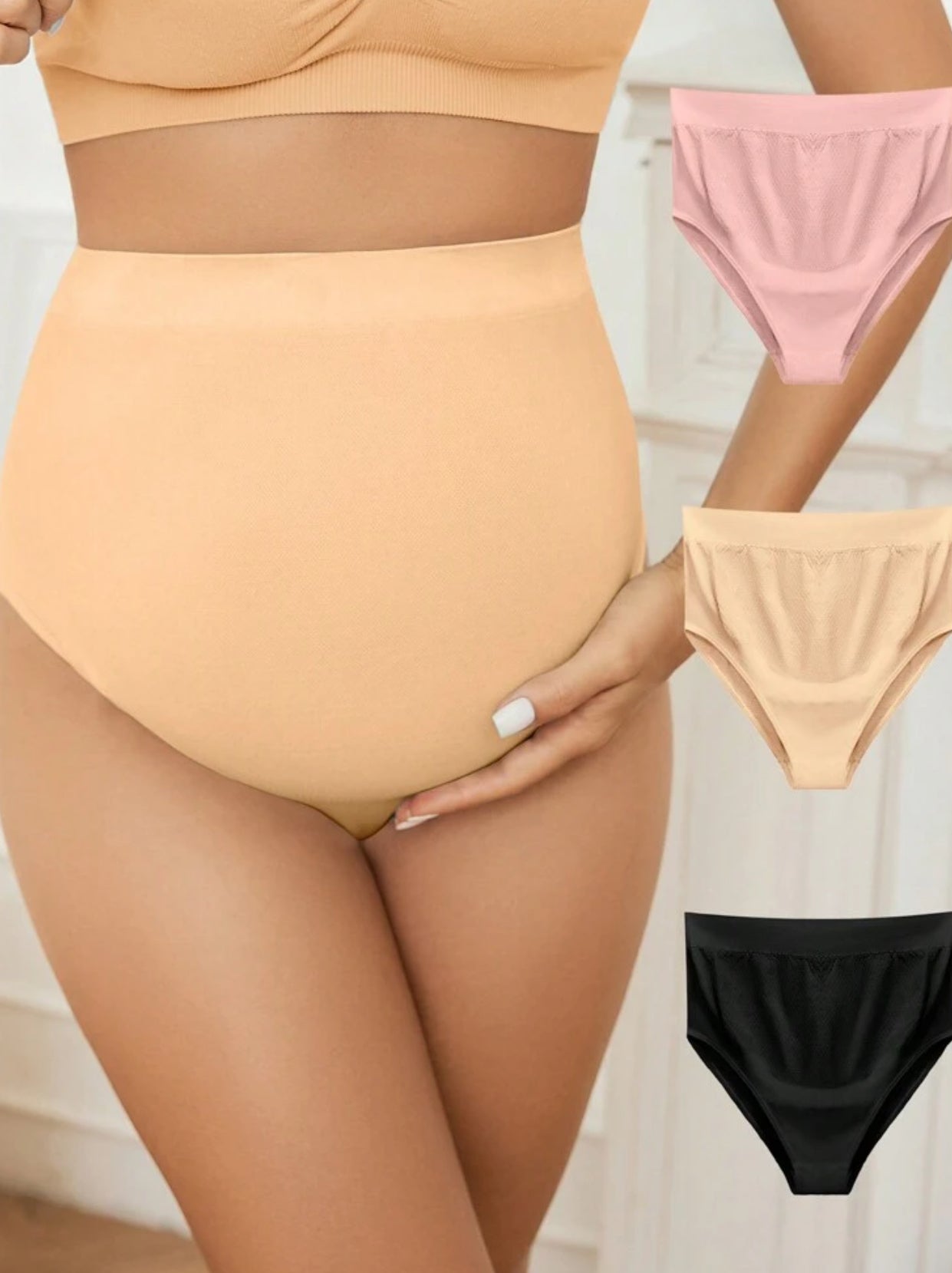 Maternity High Waist Solid Color Stretchy Comfortable Panties (Set Of 3)