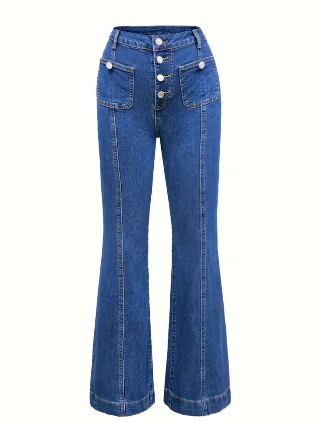 1XL-5XL, “Chic Autumn” Bell Bottom Jeans, Stretchy Mid-Rise Pintuck Flared, Casual Washed Style, High Quality