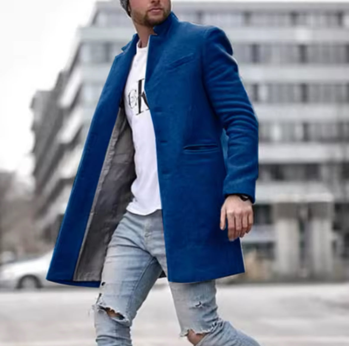 Men's Woolen Thickened Long Fashion Trench Coat