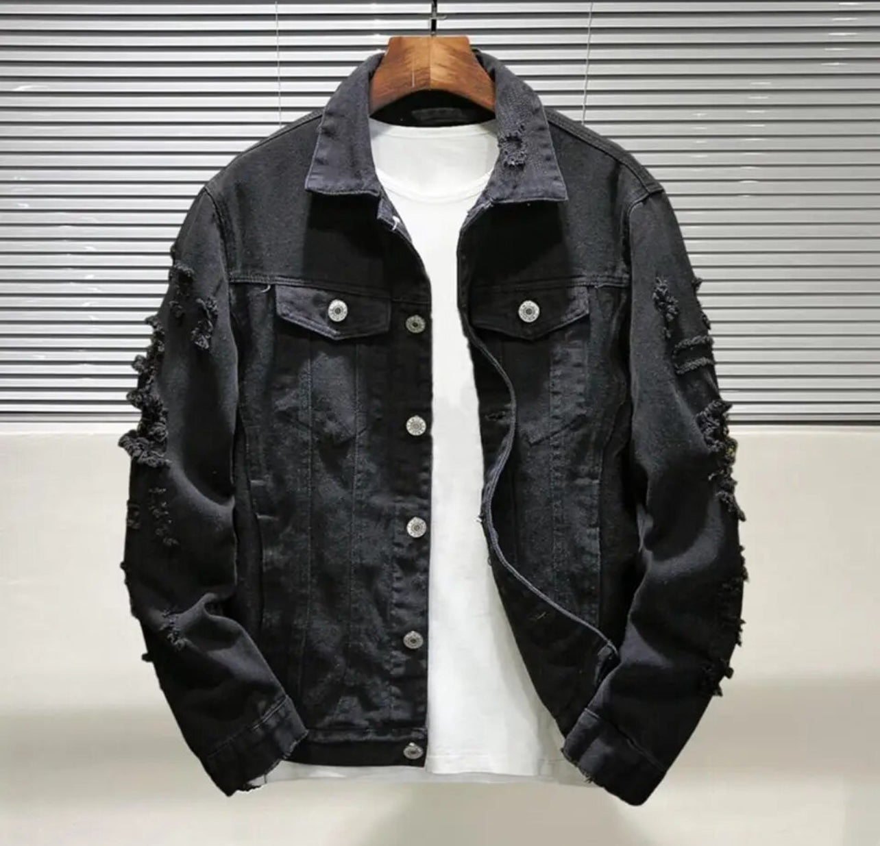 Mens Distressed Jean Jacket ,Single Breasted Pockets