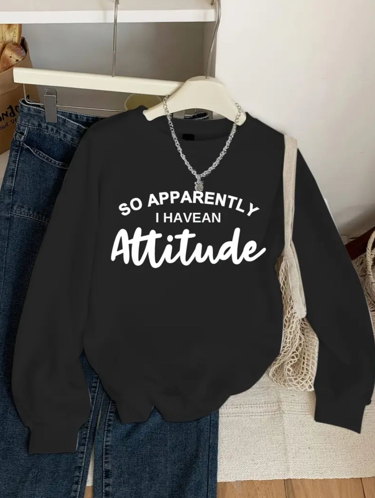 Casual “Attitude” Crew Neck Sweatshirt, Youth 🩷🤍