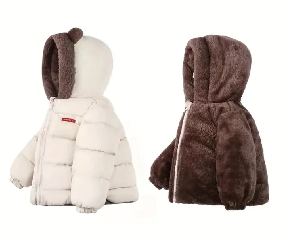 “Warm Bear” Hooded Jacket - Cute Ears Design, Reversible, Zip-Up Coat for Winter