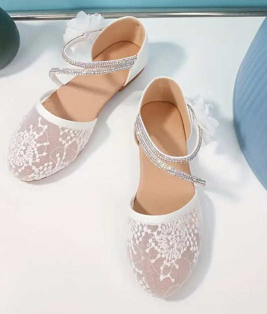 “Flower & Rhinestone’s”Mesh Sandals For Girls