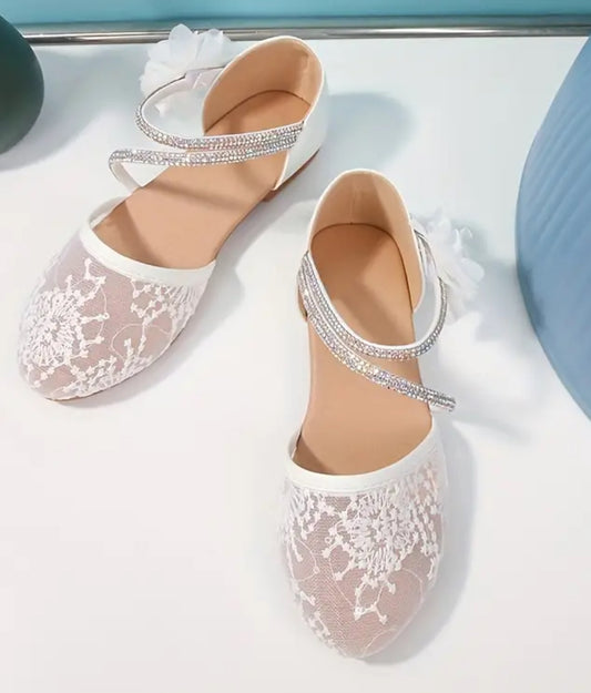 Sandalias de malla para niñas “Flower &amp; Rhinestone's”