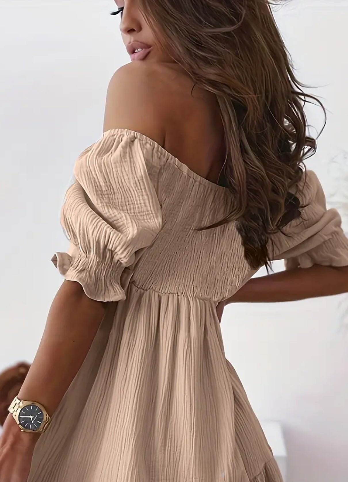 “Juliet” Off Shoulder Smocked, Loose Casual Dress