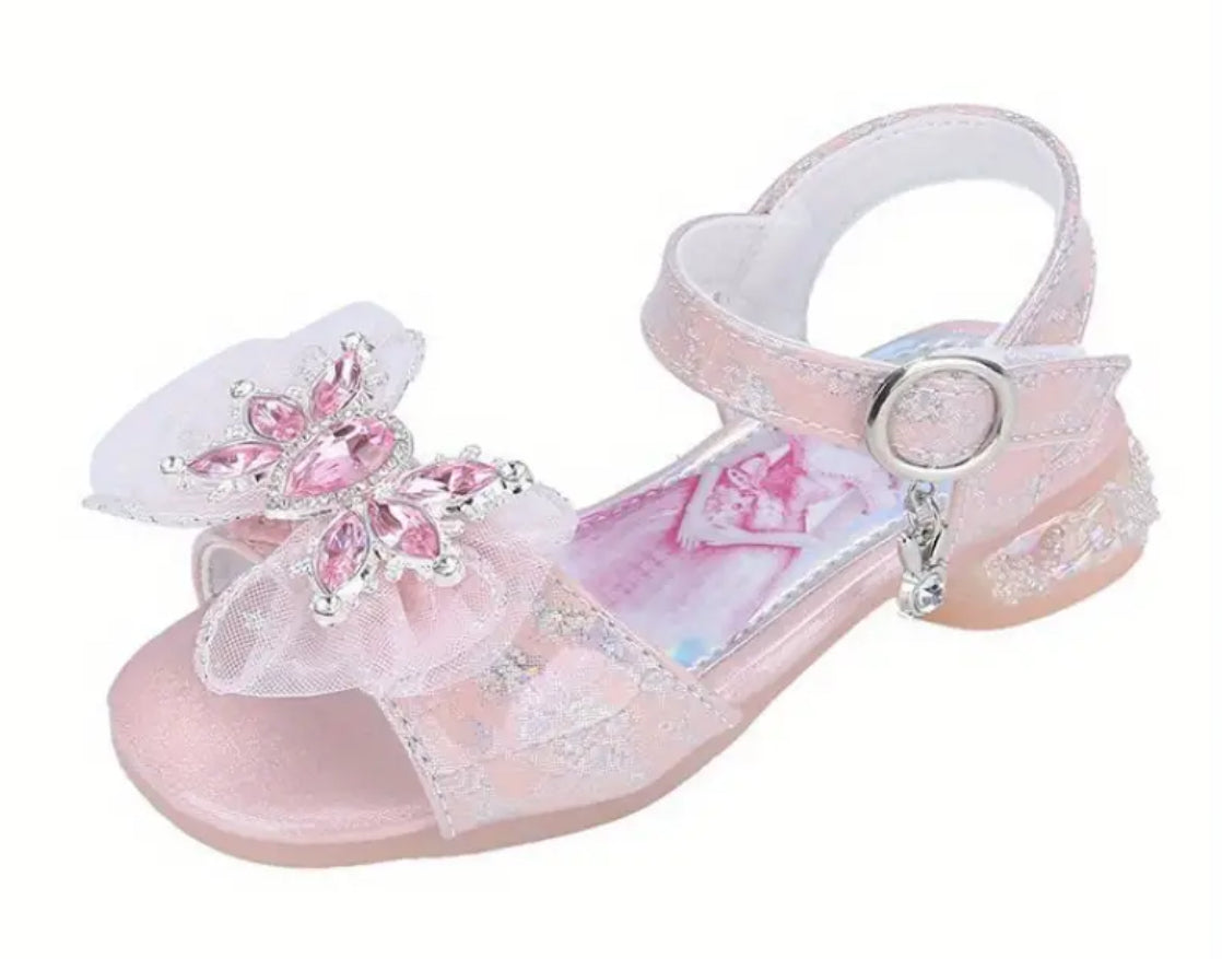 Low, Shiny Bowknot Open Toe Sandals For Girls 🌸