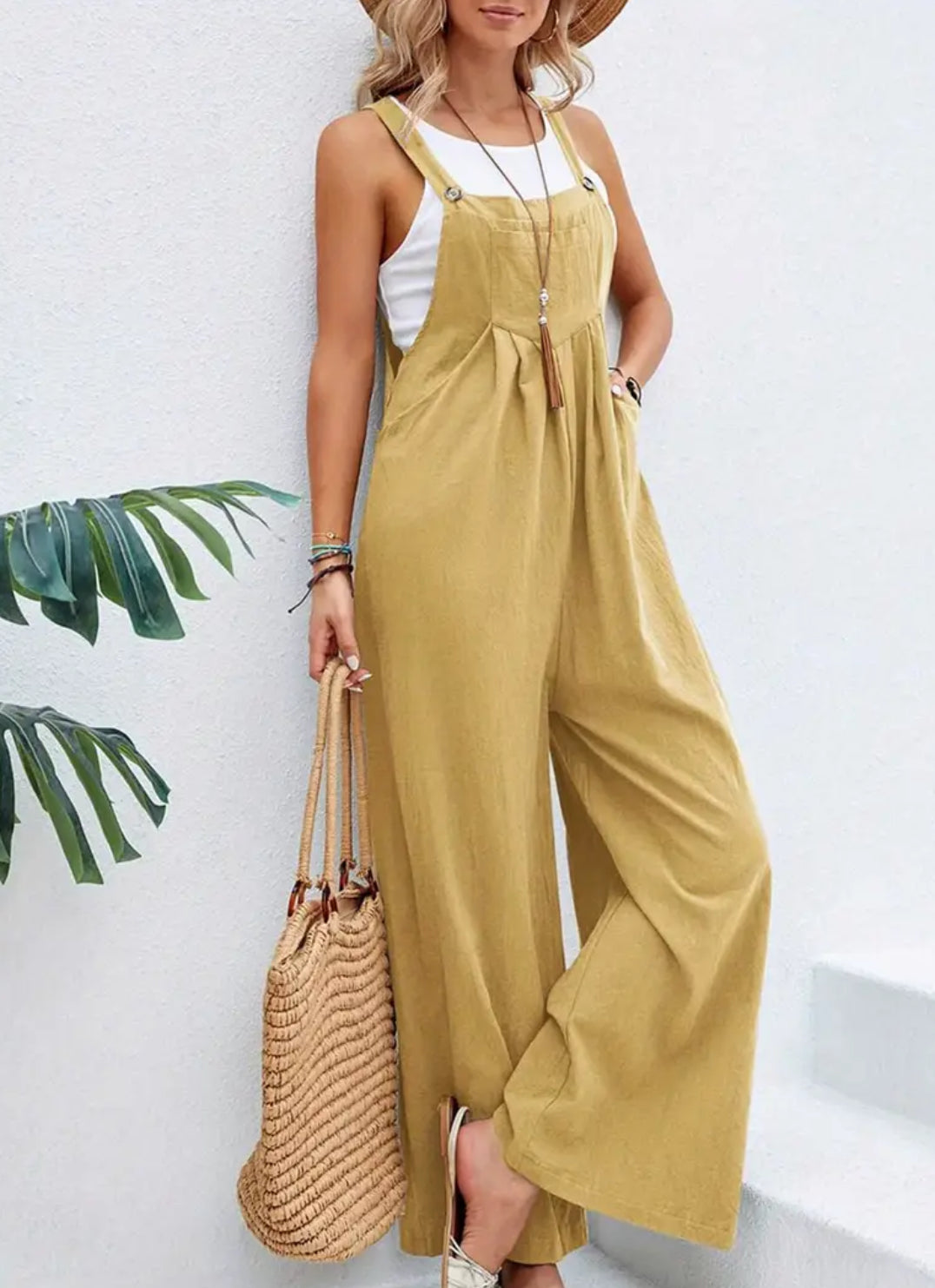 Casual Mid Waist + Pockets, Sexy Backless Full Length, Loose Wide Leg, Jumpsuit