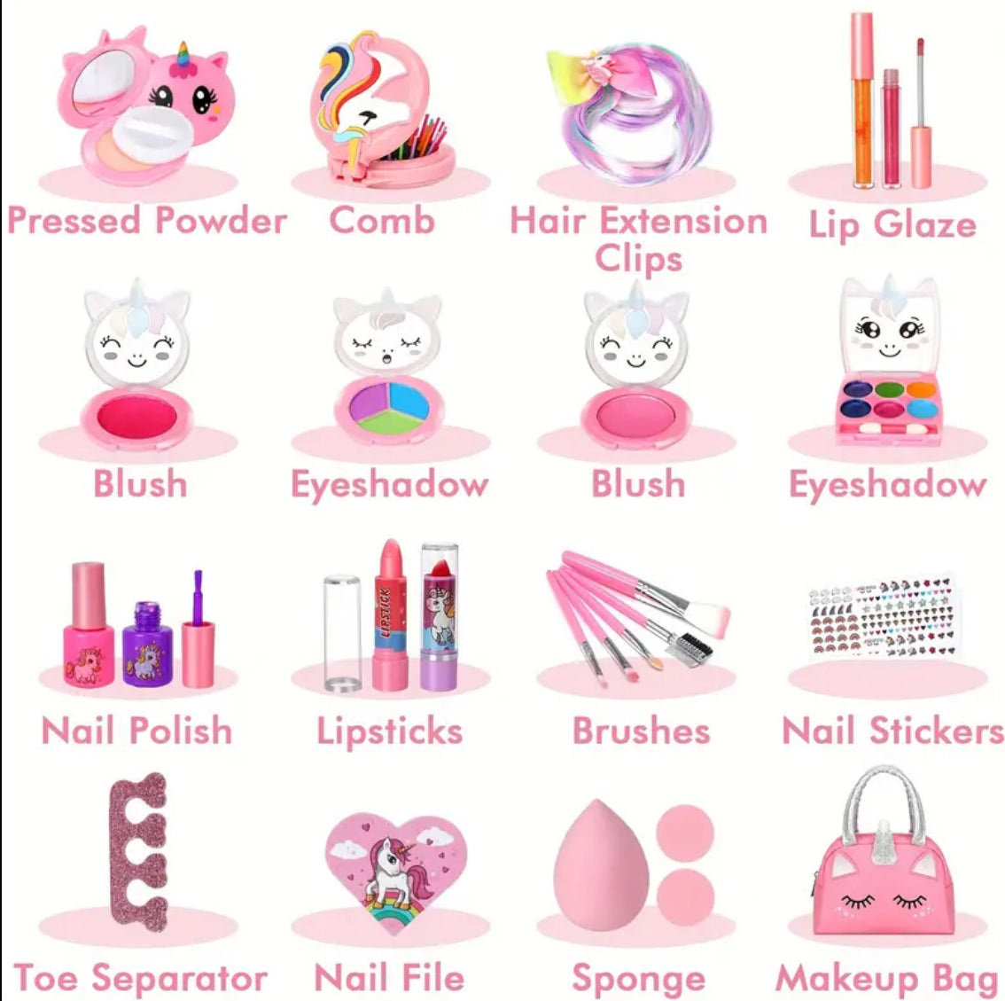 “Unicorns & Kids Washable 28-Piece Girls Glamour Makeup Set” Realistic with Carrying Case