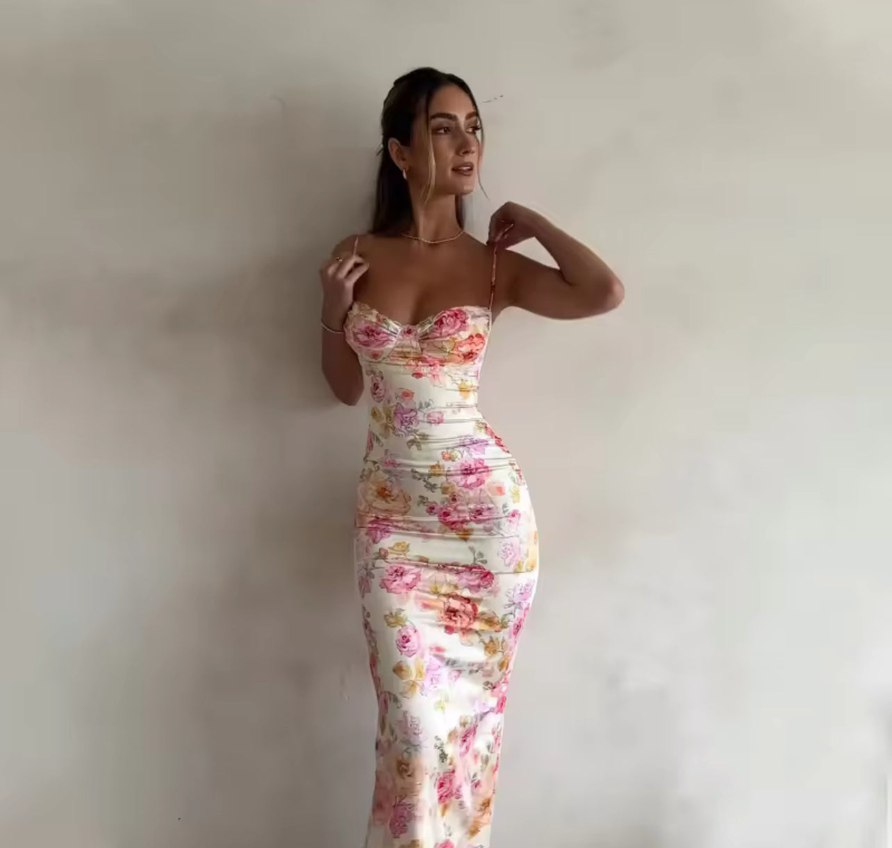 Vestido con tirantes finos y estampado floral “Flores” para mujer, talla XL (12)