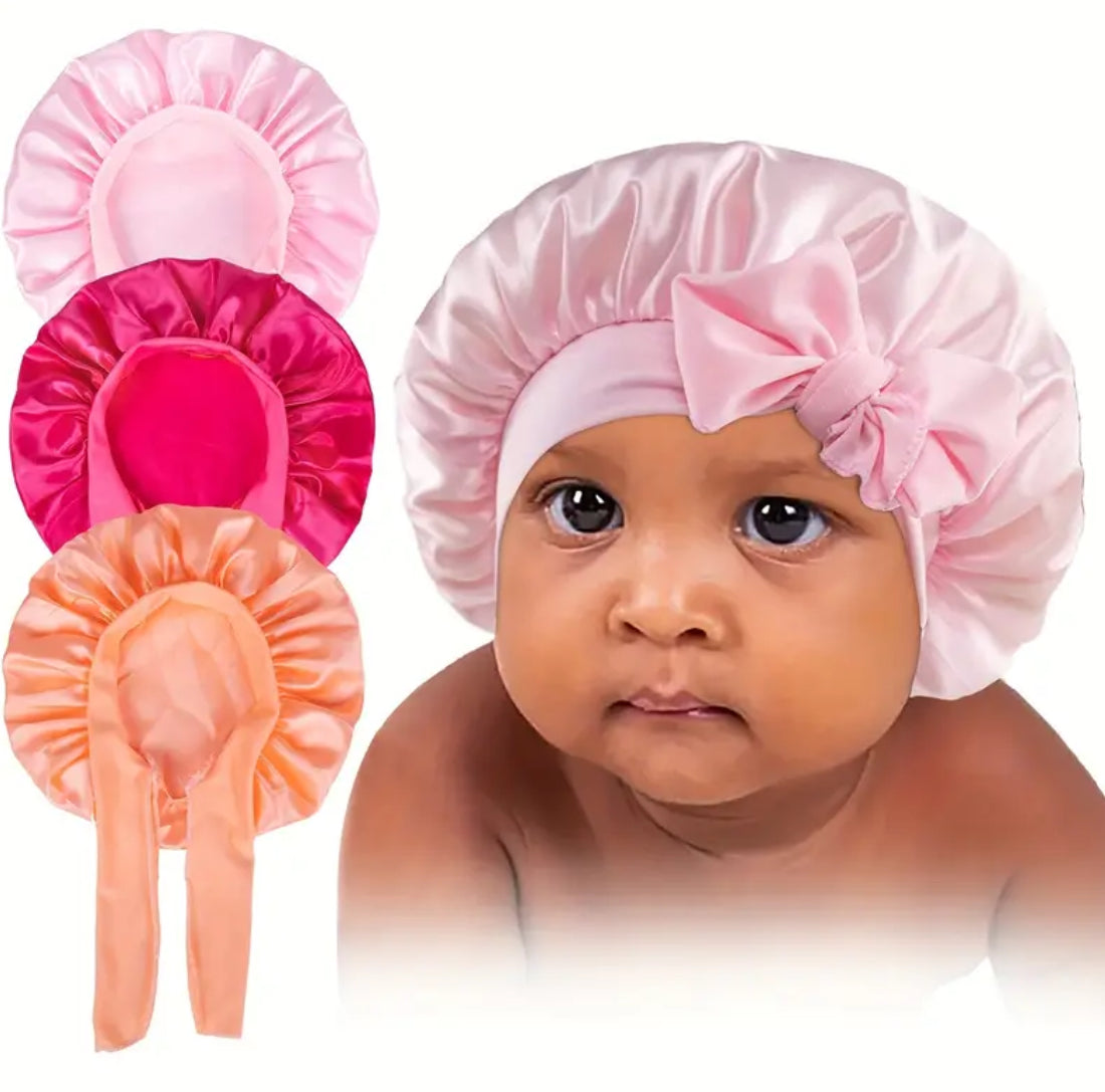 Silky Satin 3pcs Elastic Bonnet Nightcaps for Children