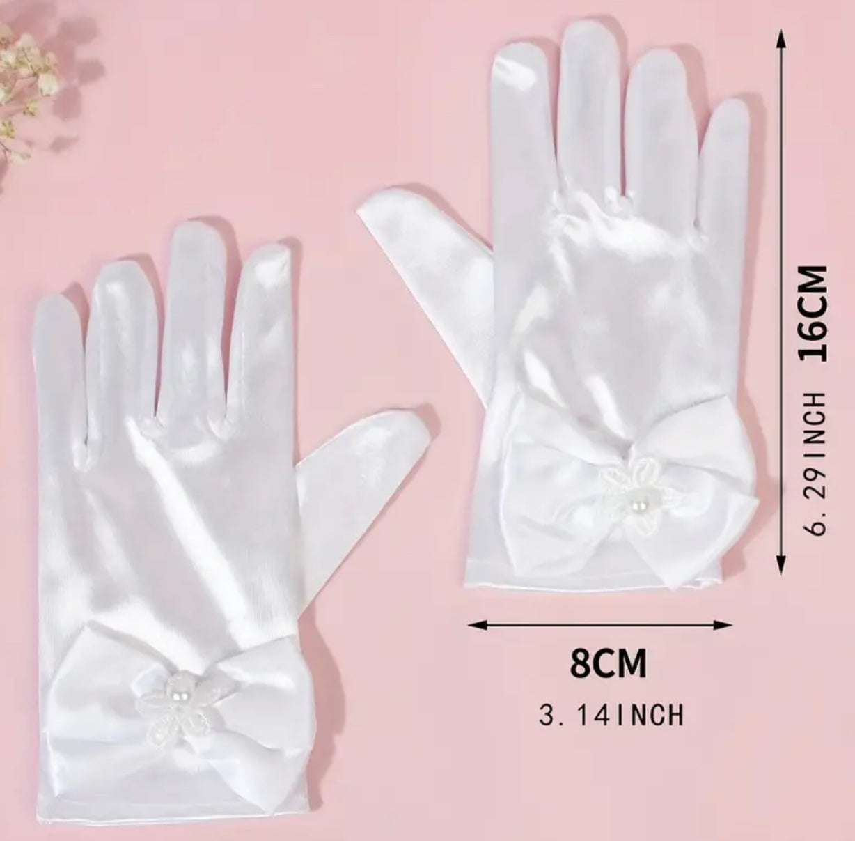 1pair Children's Decorative Bow Satin Flower Girl Gloves