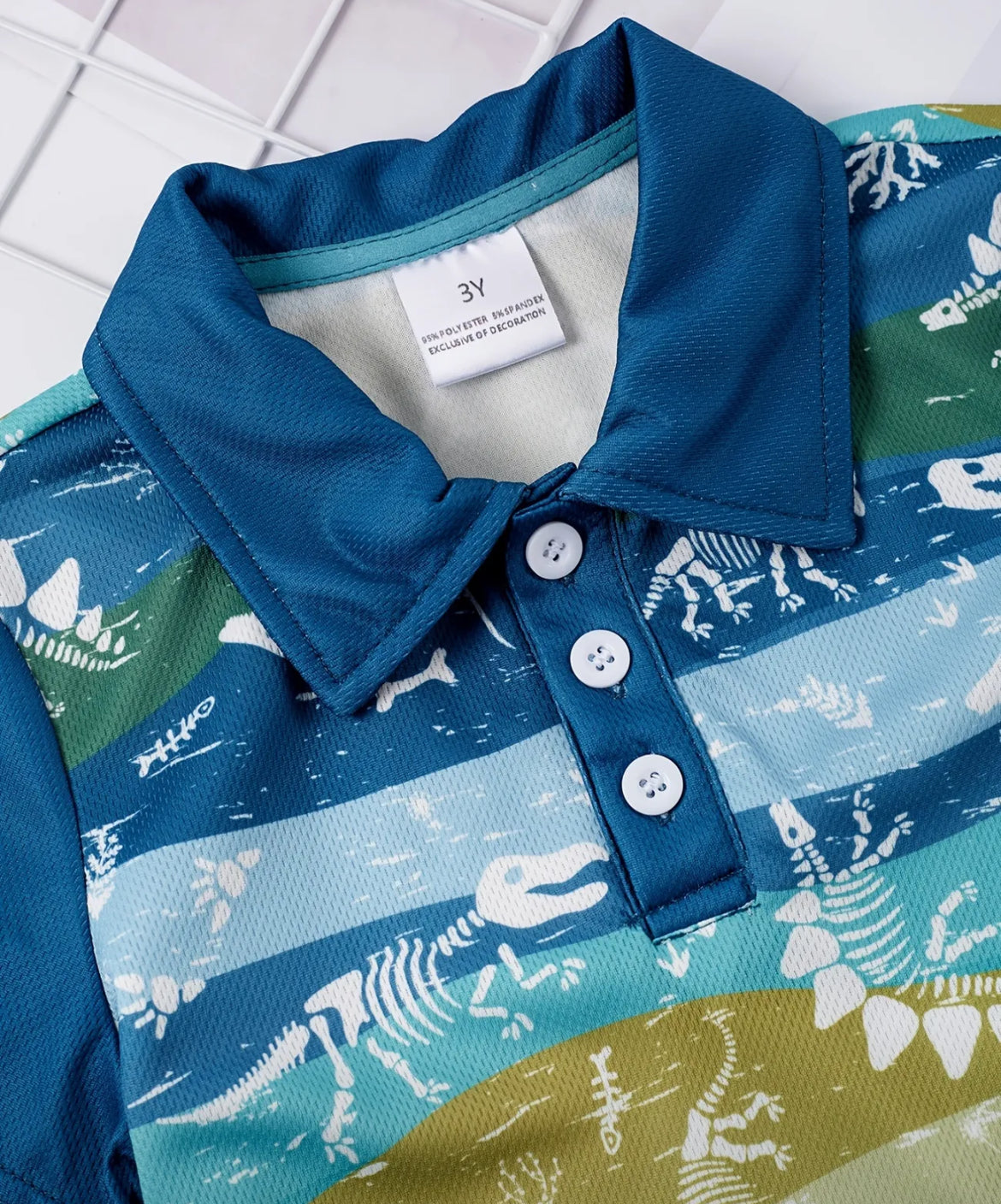 Boys Dinosaur Skull Polo Shirt Short