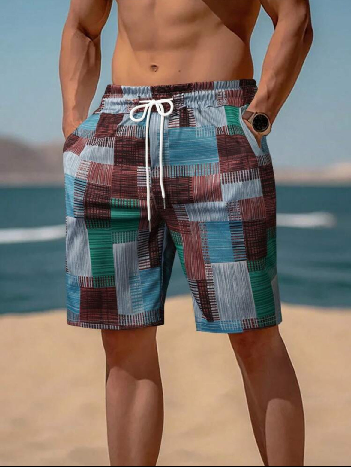 Men’s Geometric Drawstring Waist Bermuda Shorts