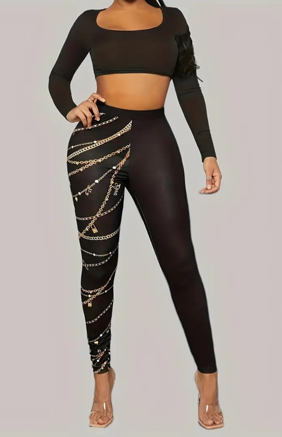 ‘Chains & Gold’ High-Waist Stretchy Leggings | Women’s  S-2XL