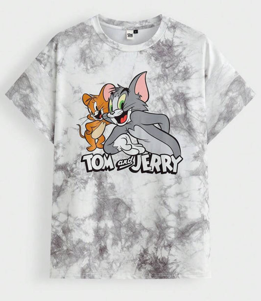 Camiseta informal holgada con efecto tie-dye para hombre “Tom &amp; Jerry”