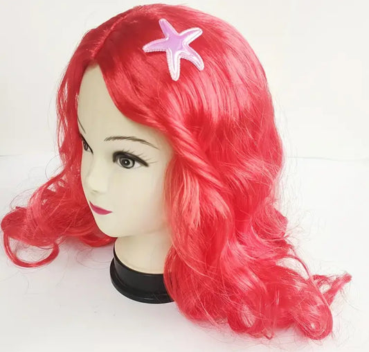 Classic Princess Little Mermaid Style Bright Red Wig, Long Curly Wig For Girls