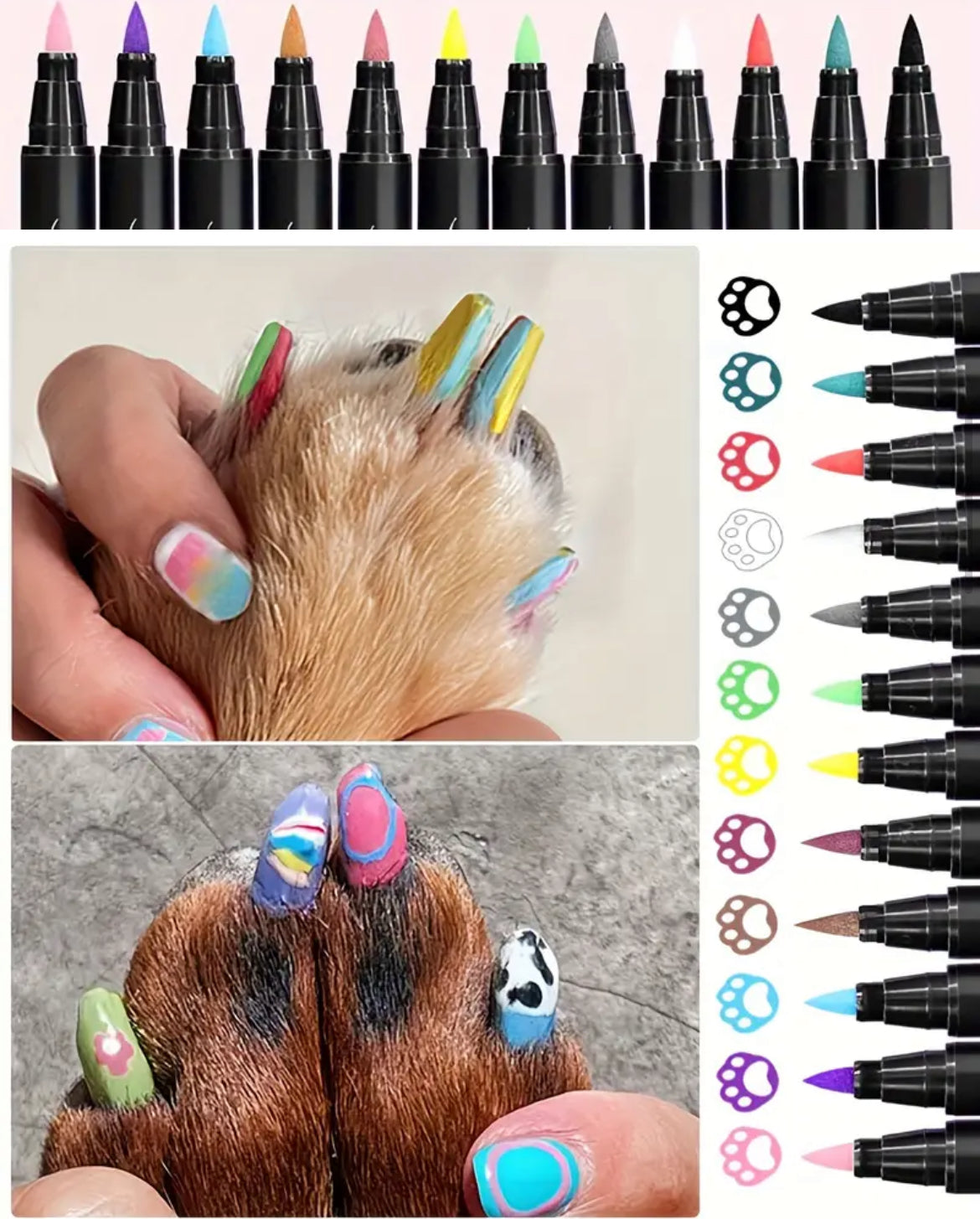 1 Set Of 12 Quick Drying, Acrylic Pet Safe, Easy To Use Nails Paint Markers For Dogs, Cats & other Pets