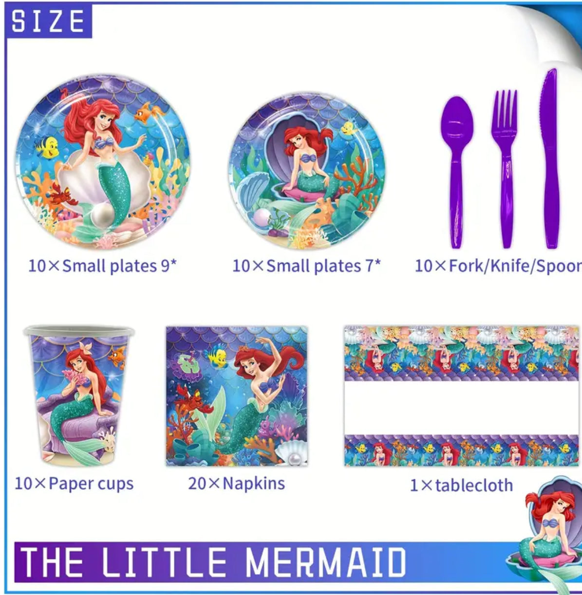 Disney Little Mermaid Princess Party Pack - 81Pc Disposable Tableware Set