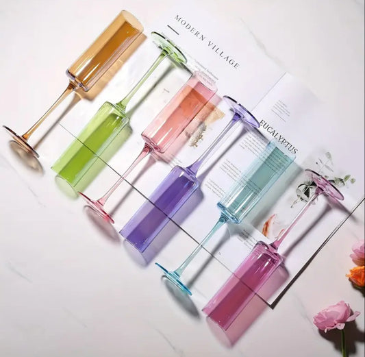 “Square Pastel’s” Glass Champagne Flutes