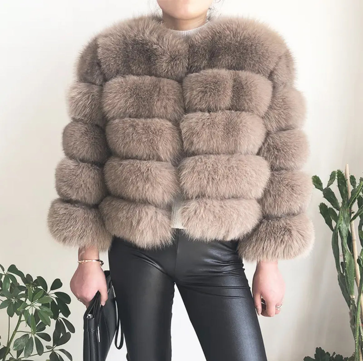 Luxurious “Natural Fox Fur” Taupe Coat