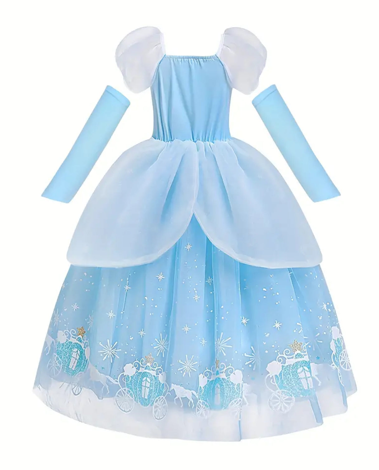 Baby Blue Princess Dresses 👑 Fancy Tulle Sequins Puff Sleeves Dress