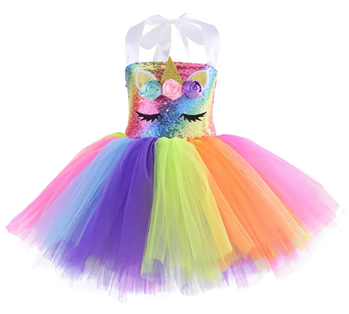 Vestido de princesa con purpurina de unicornio para niñas con luces LED