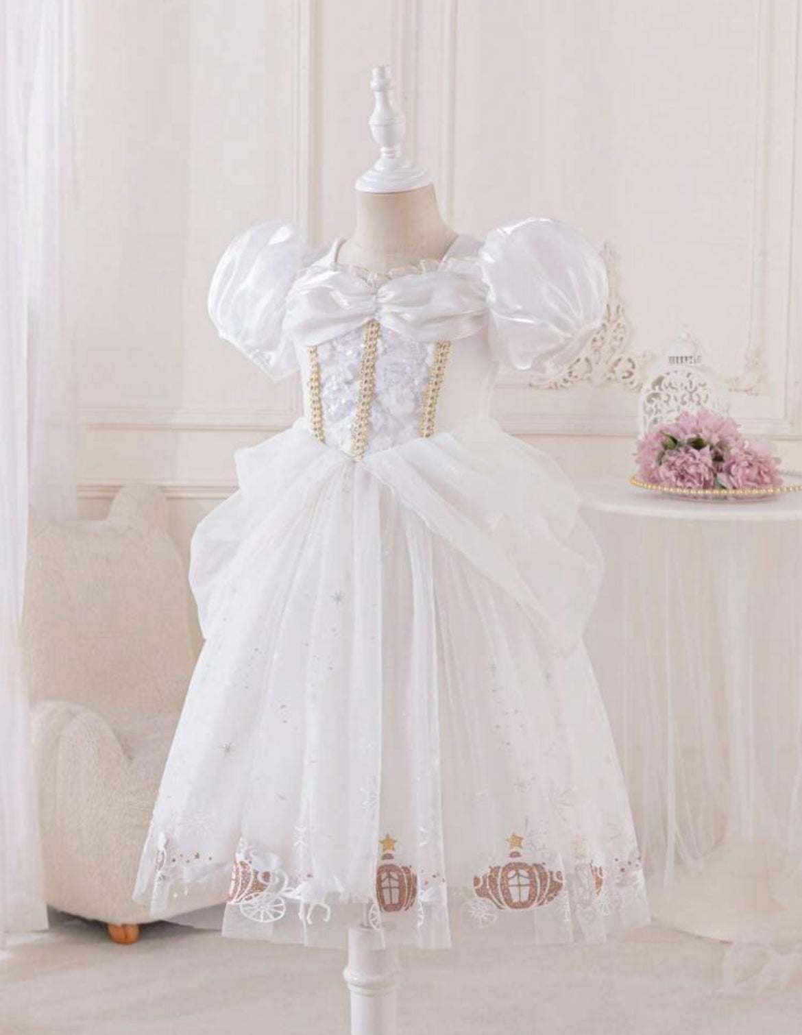 “My Prince Will Come” LED Light Up, Puff Sleeve Tulle Princess Dress, Perfect For Birthday Parties & Dress Up