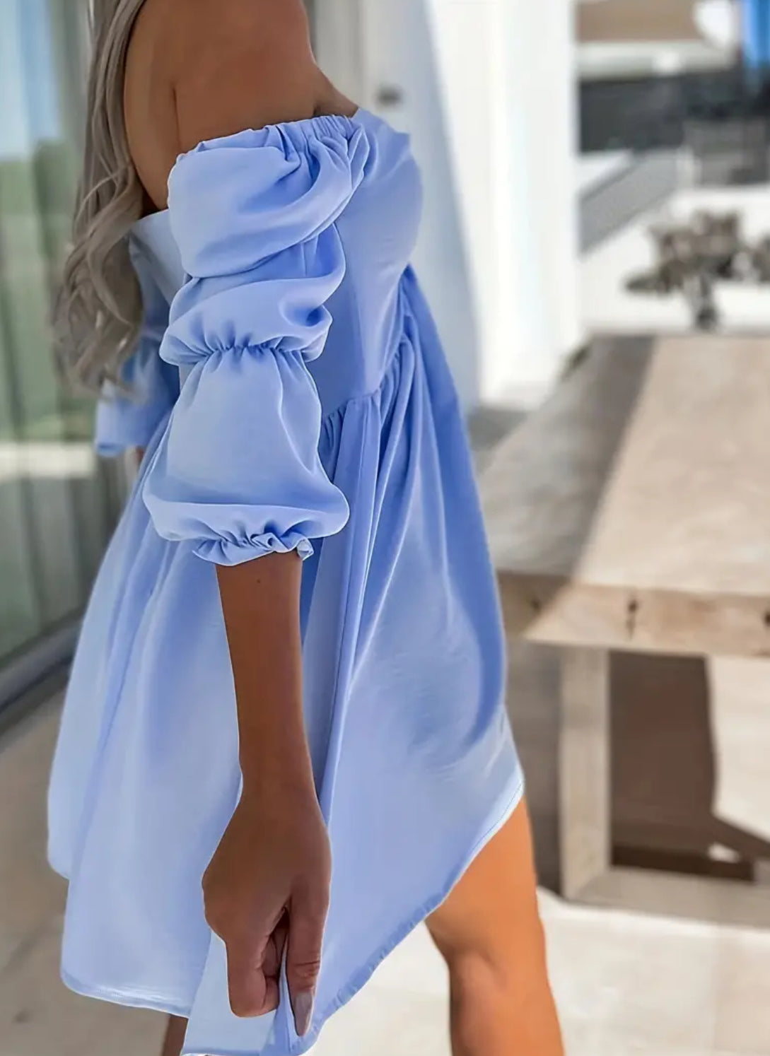 “Romeo” Off Shoulder, Solid Casual Dress