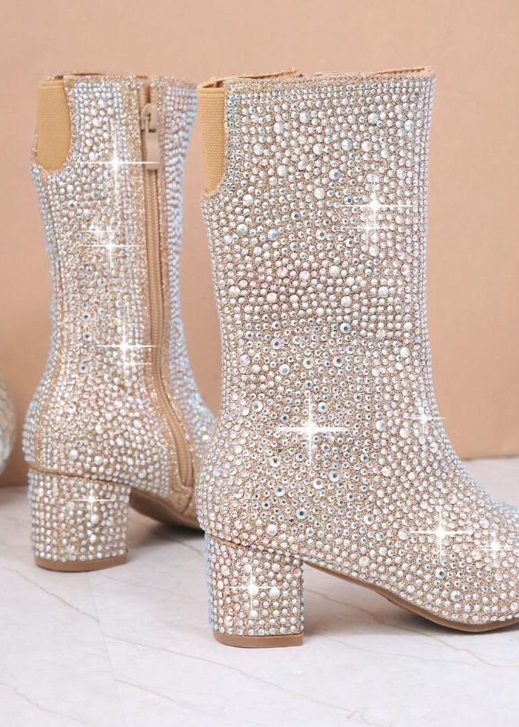 Girls “Swifty Rhinestone” Side Zipper, Chunky Heeled Boots ♥️🎤🎼