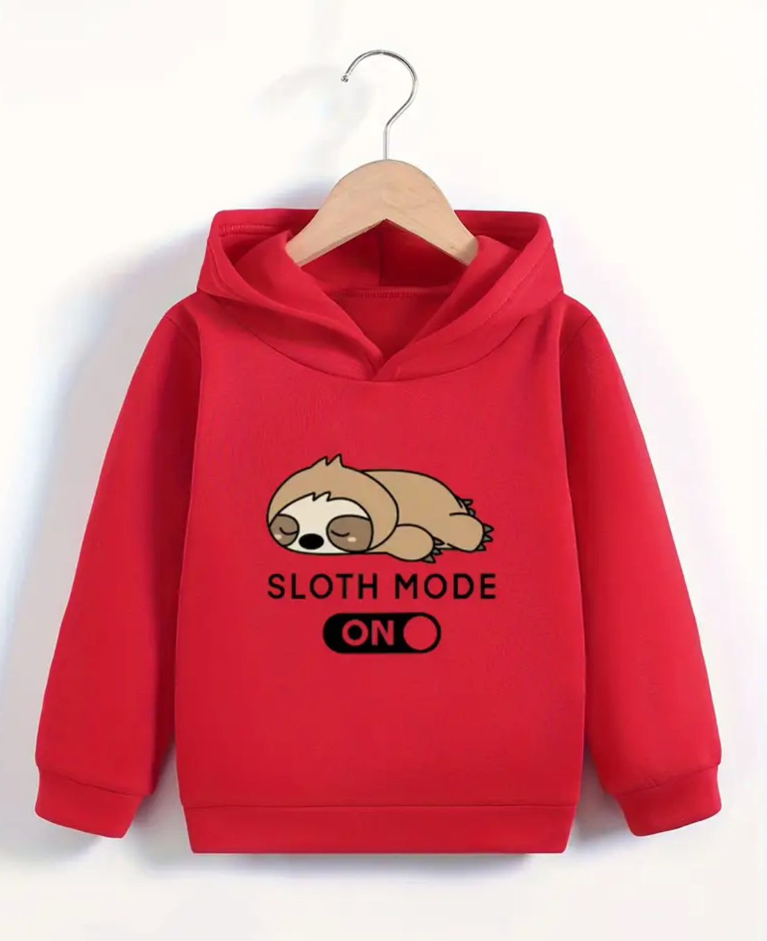 “Sloth Mode On” 🦥 Casual Long Sleeve Pullover Hoodies, Youth