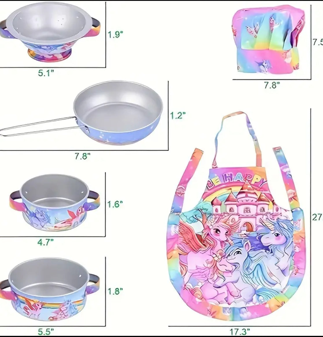 Unicorn Themed, Play Kitchen Accessories With Pans And Pots