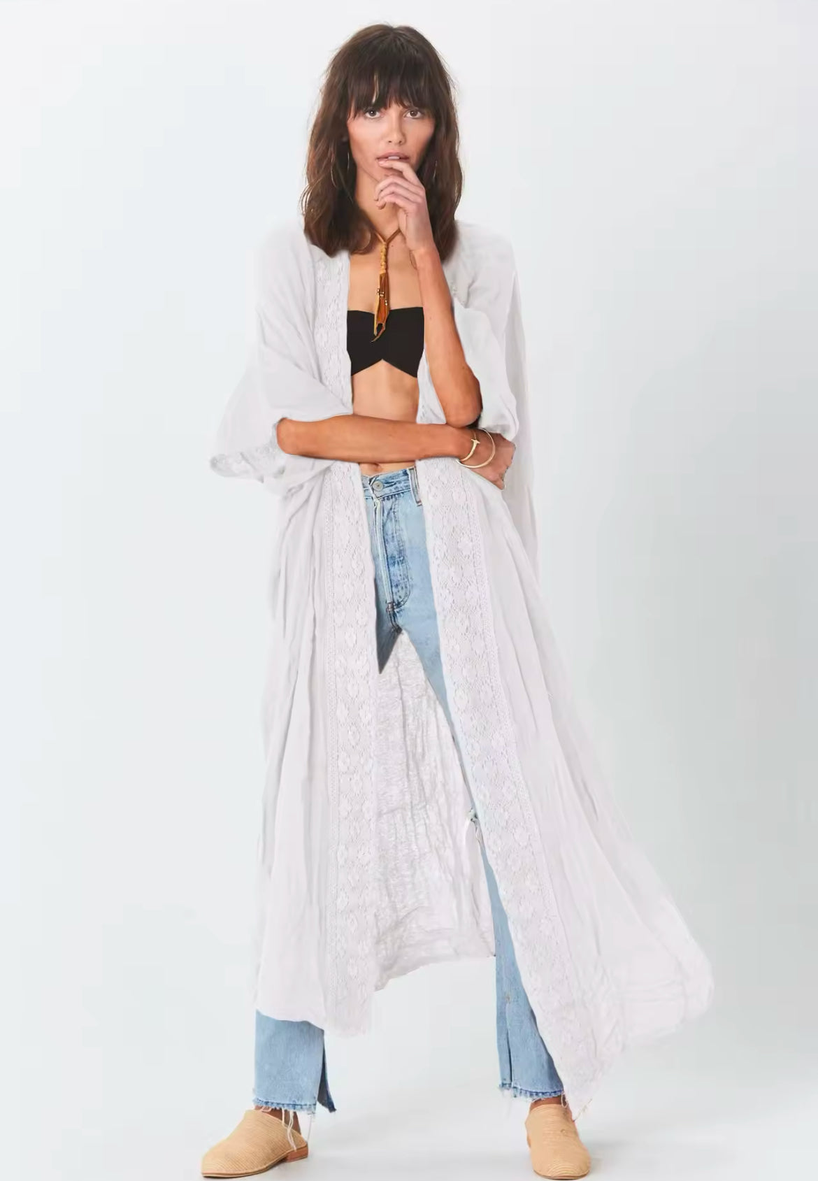 ‘Bohemian’ Maxi Lace Trimmed Kimono