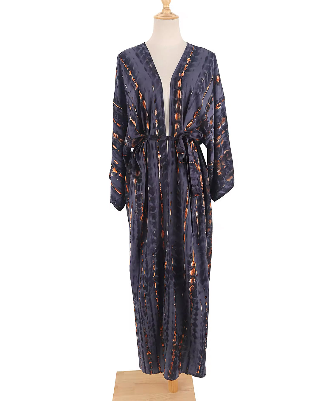 Color Wash Belted Pareo Bohemian Beach Kimono Dress