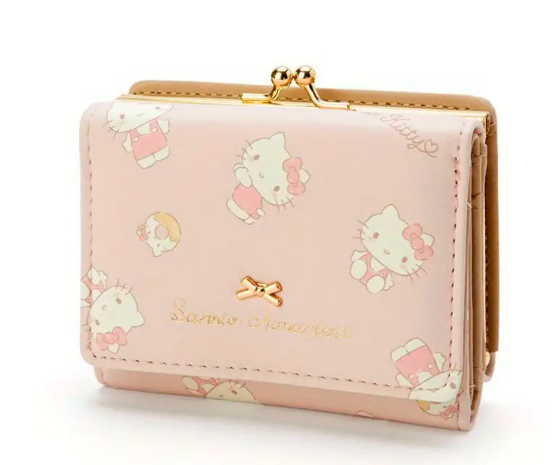 Sanrio “Hello Kitty & Friends” PU Casual Short Wallet, Zipper, Buckle Card Holder