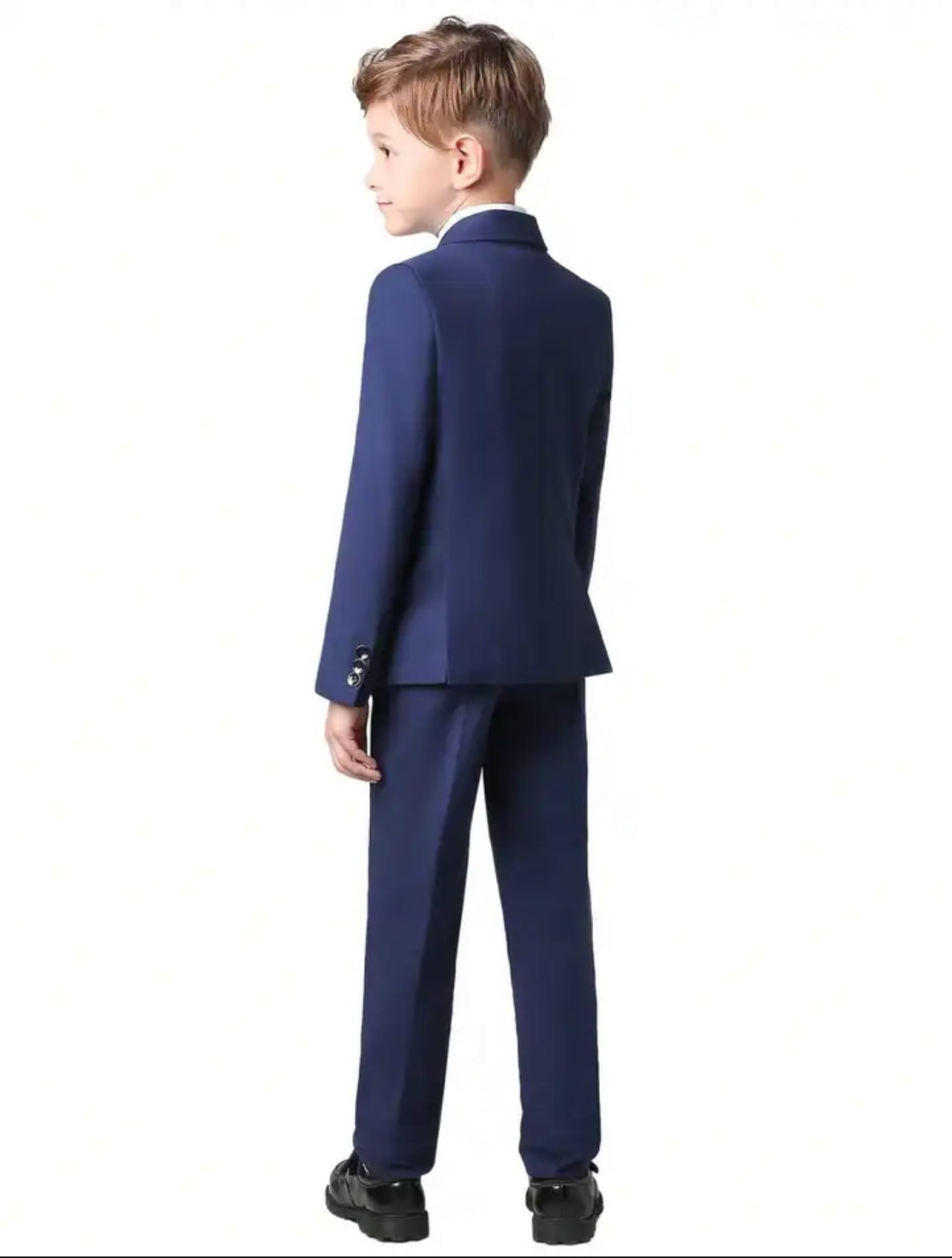 Dark Blue, 5pcs/set Little Boys' Suit Set With Pants, Vest, Shirt，Tie And Jacket