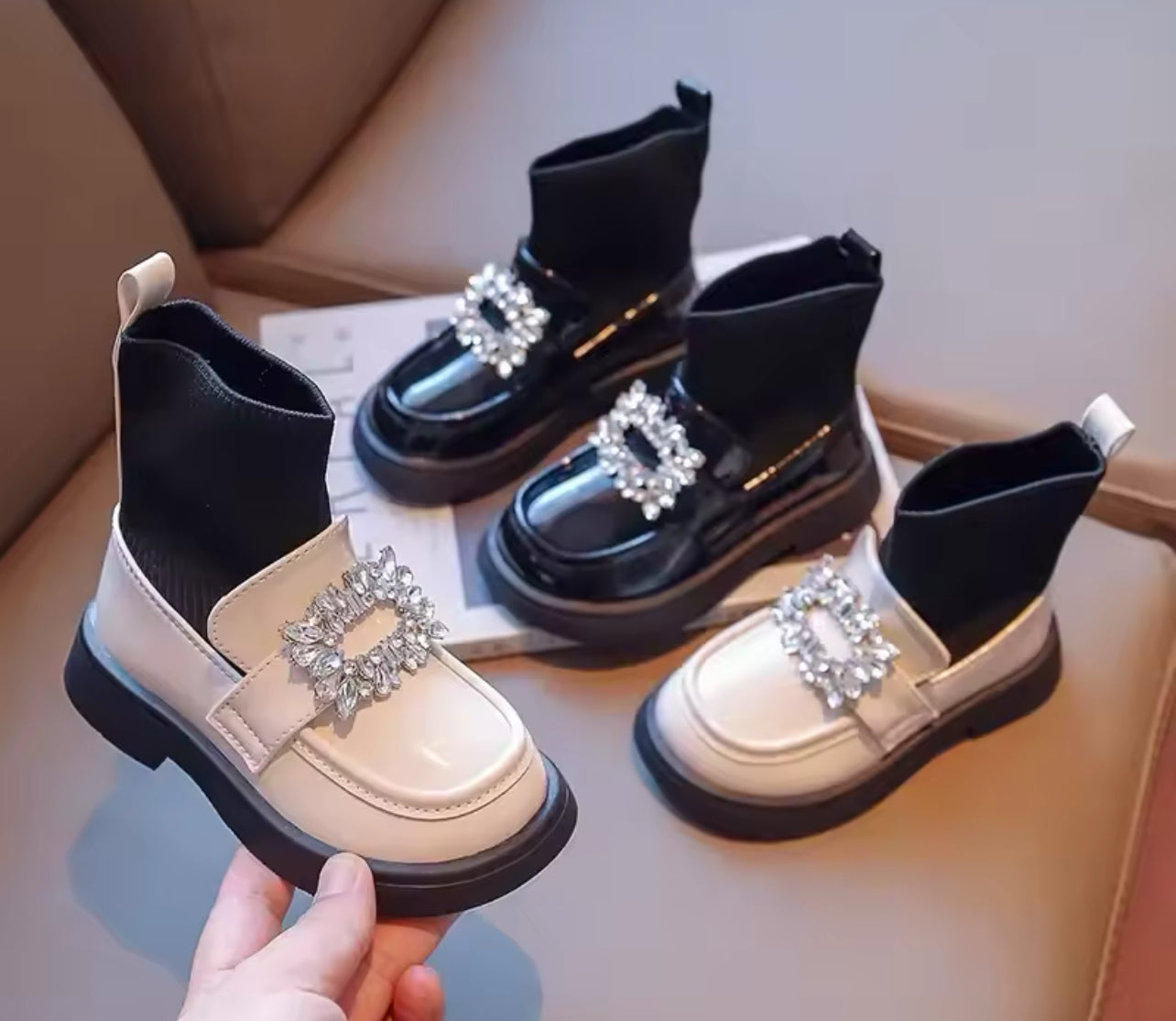 “Fashion Diva” Children’s Ankle Rhinestone Buckle, Sock Shoes