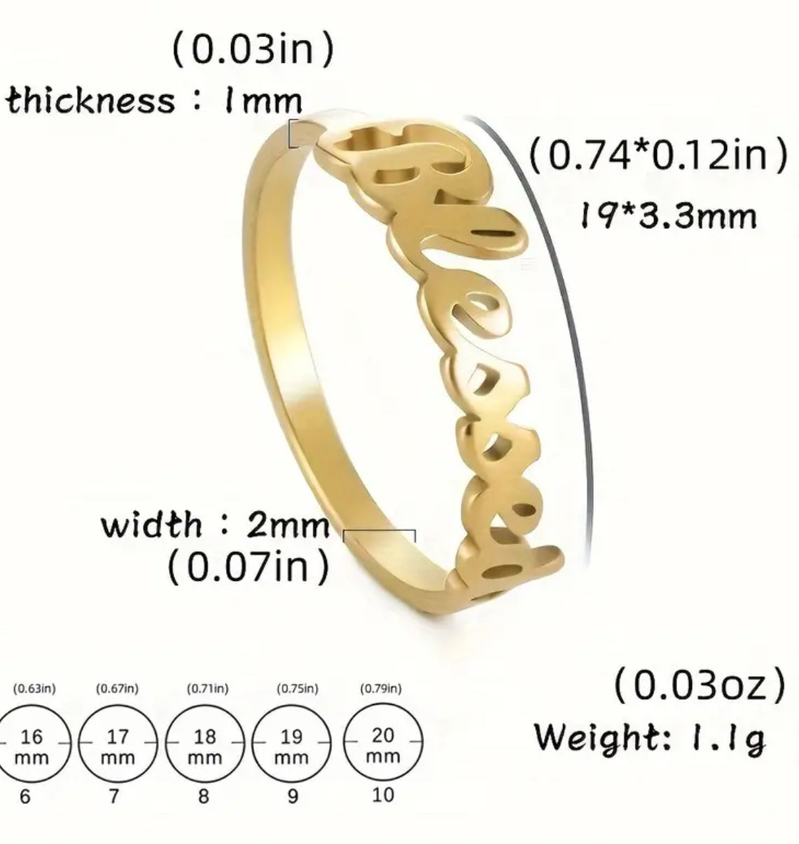 1pc, “Blessed” Ring, Adult, Gold or Silver Plated