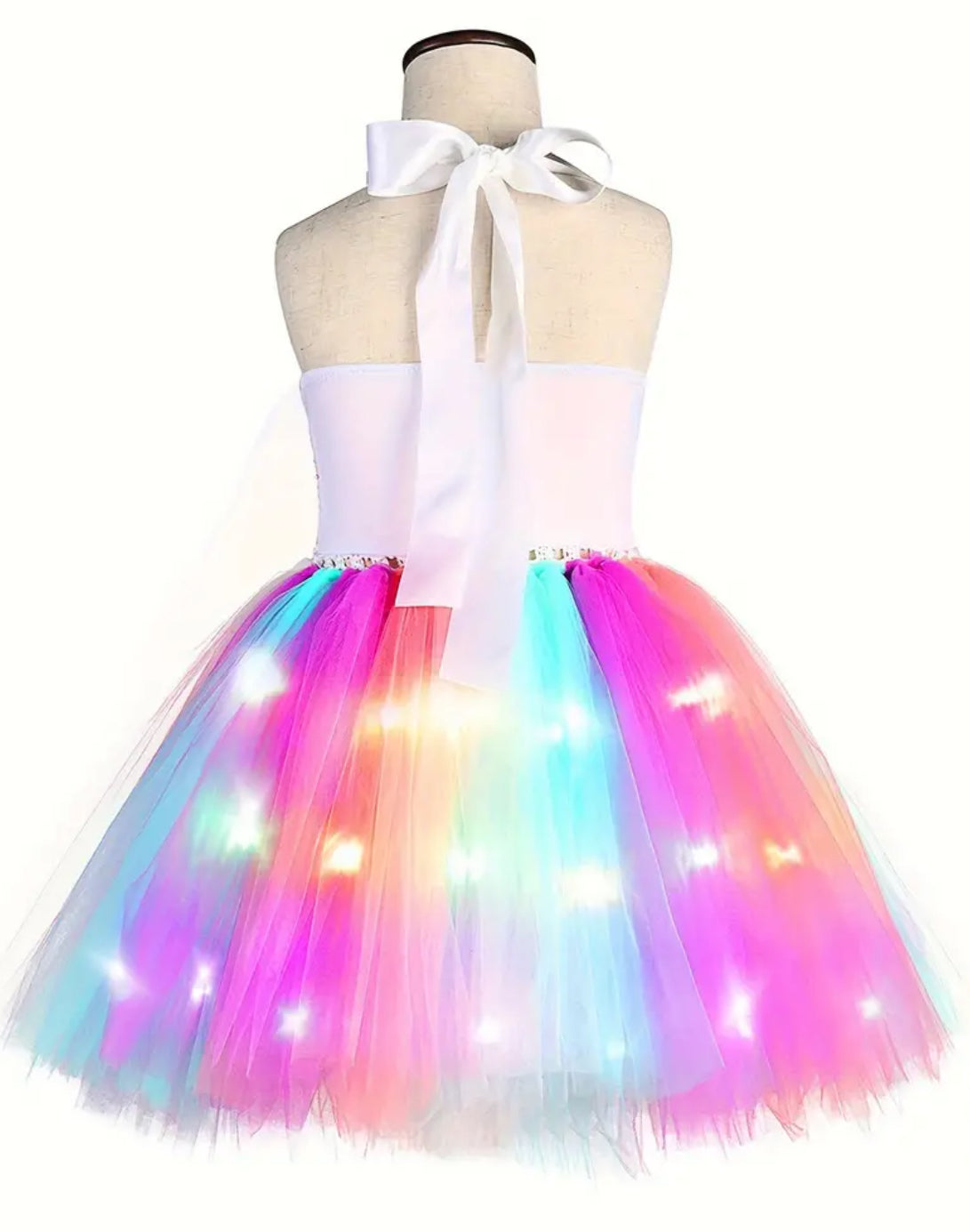 Vestido de princesa con purpurina de unicornio para niñas con luces LED