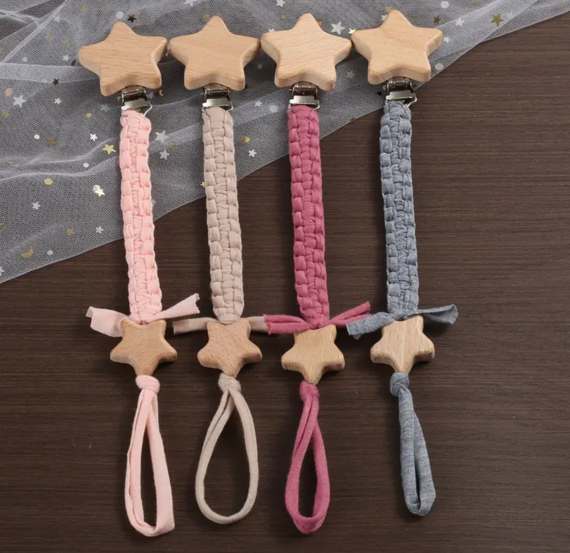 Cadena para chupete con forma de estrella, tejida a mano, 1 pieza Twinkle