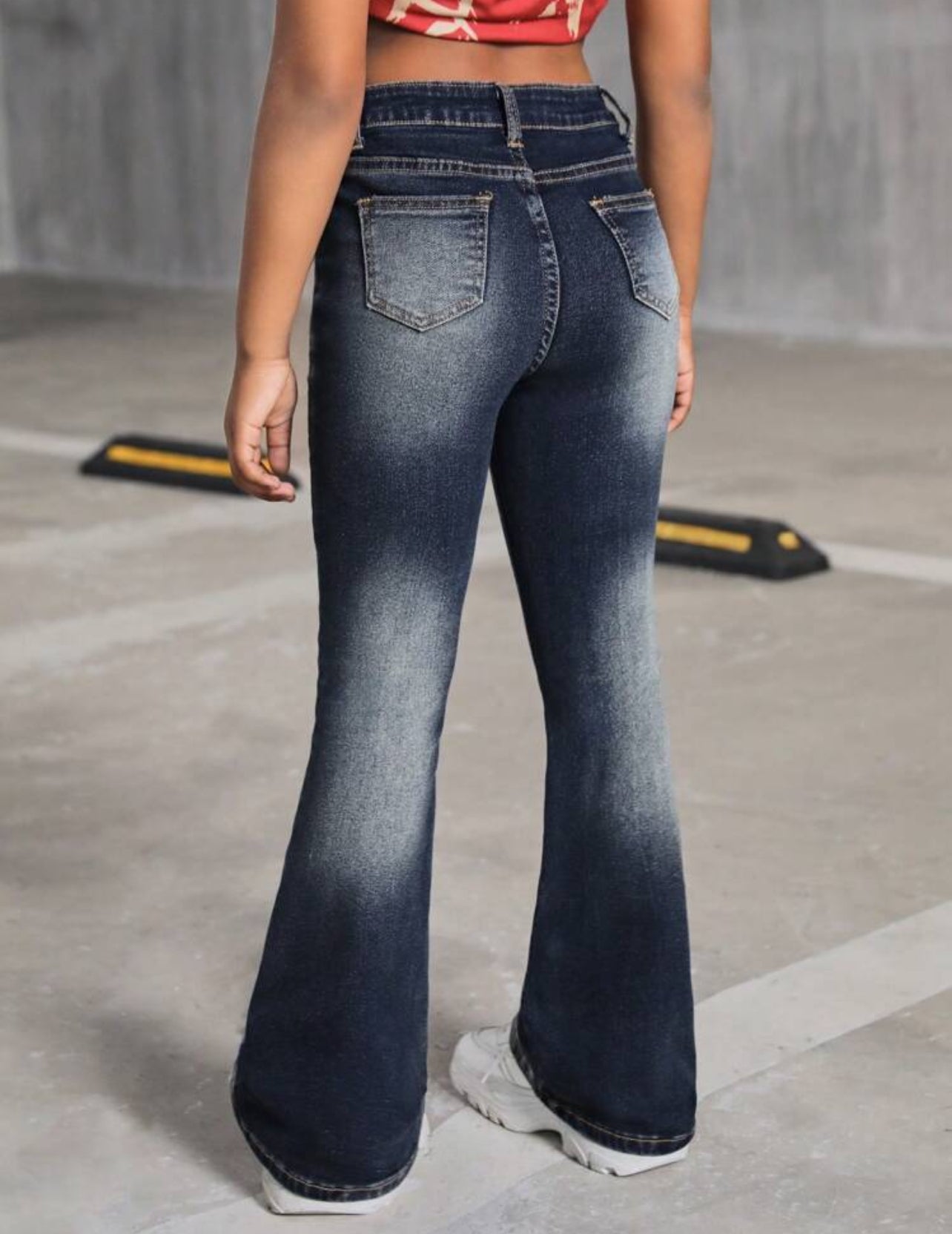 Flare Leg Jeans With Slanted Pocket, Retro Washed, Tweens Y2K Trend