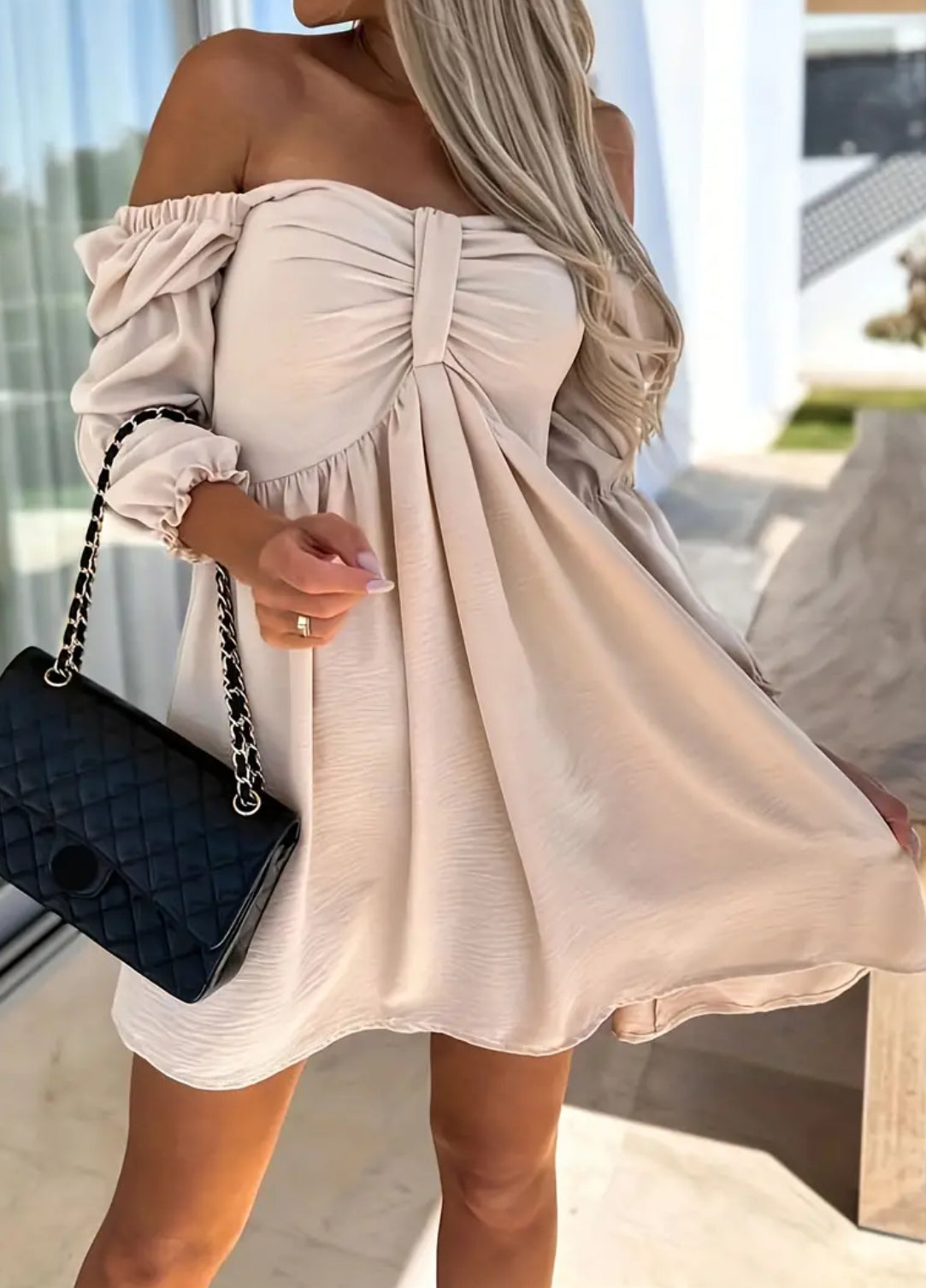 “Romeo” Off Shoulder, Solid Casual Dress