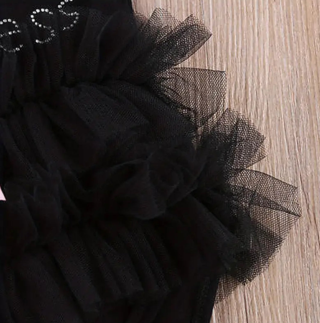 Baby Tutu "My Little Black Dress" Pink Bowknot & Lace Ruffles Bodysuit