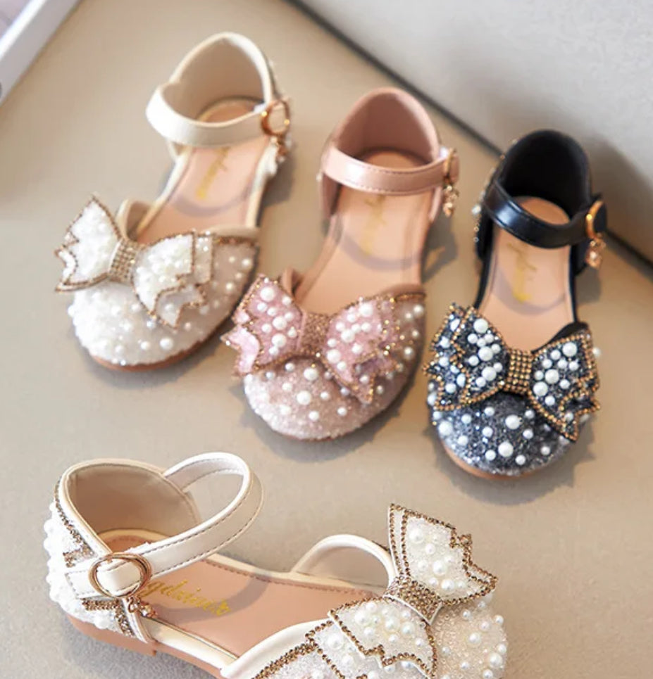 New! Cute Bow & Pearls Sequins Princess Flat Heels