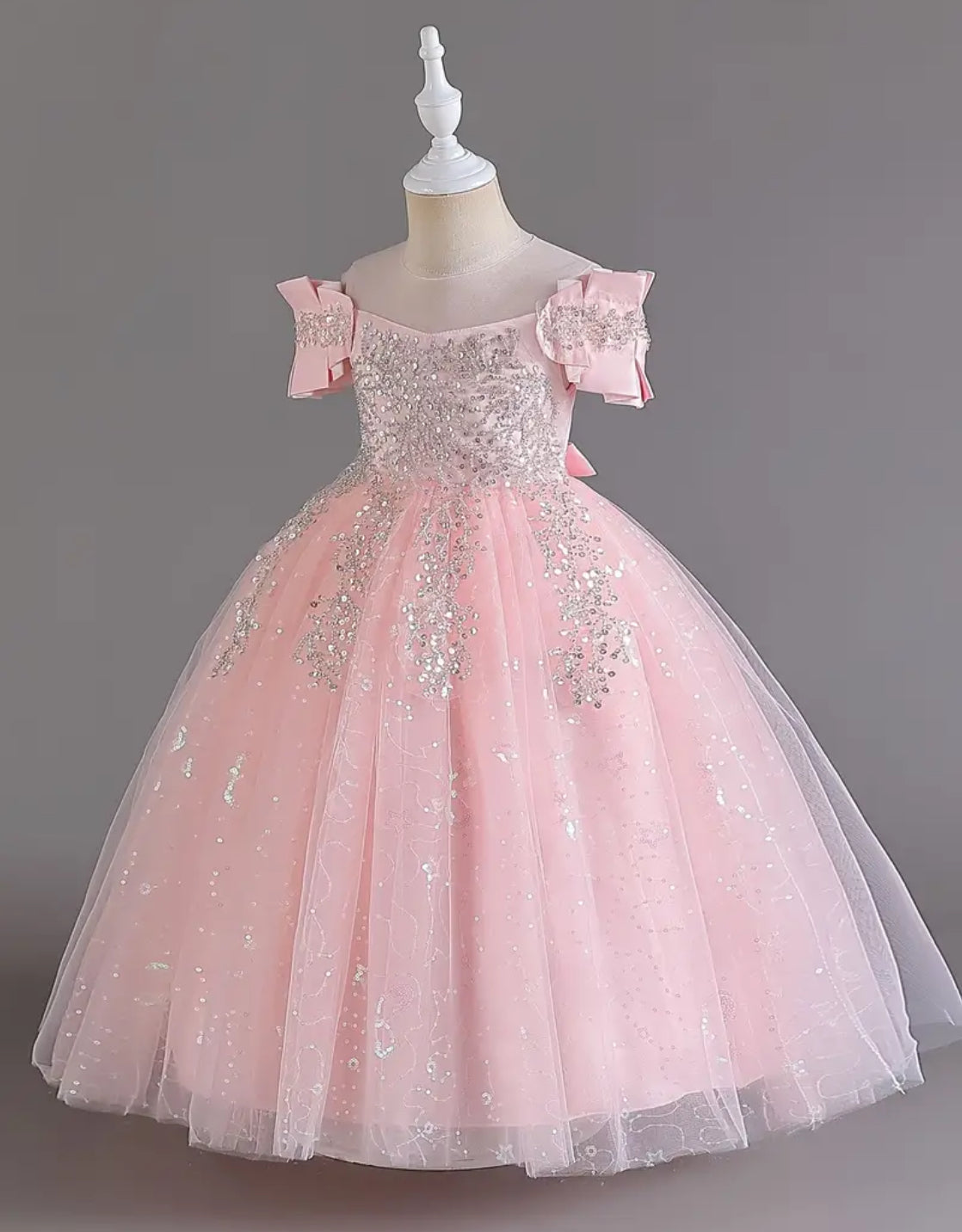 “Kirsten” Elegant Off Shoulder, Sequin Mesh Tutu Dress