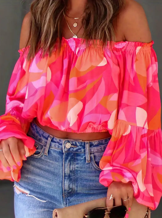 Floral Off Shoulder, Long Sleeve Blouse