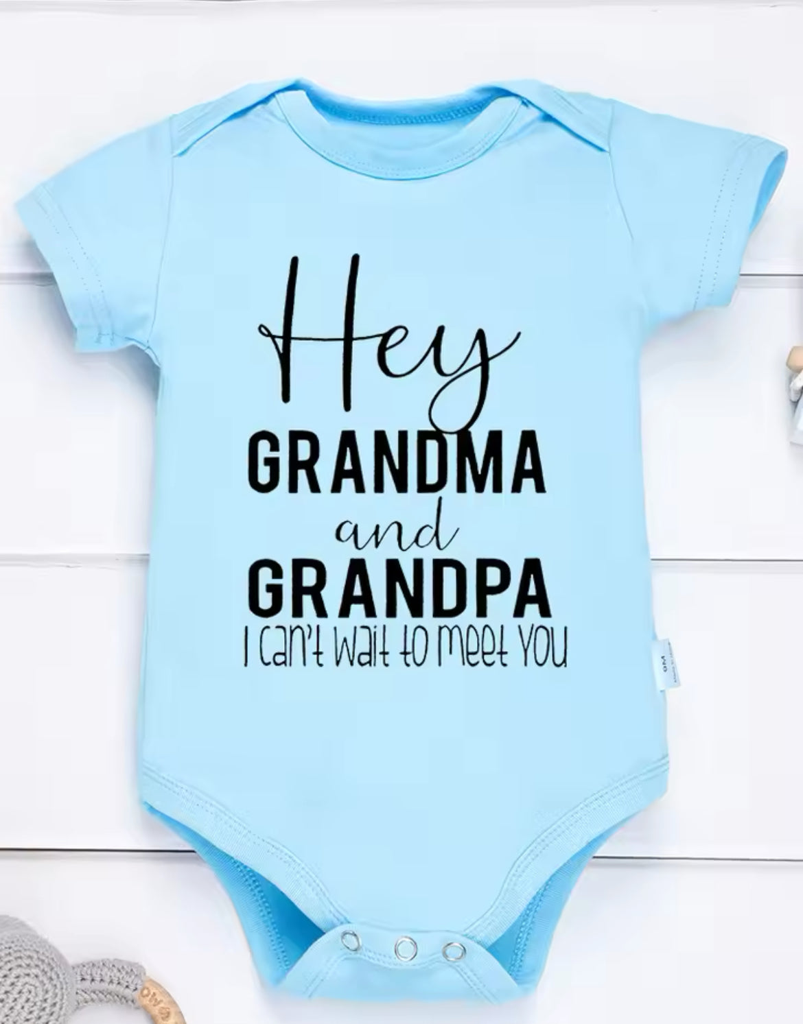 “Hey Grandma and Grandpa I Can't Wait To Meet You” Infant Onesie, 100% Cotton