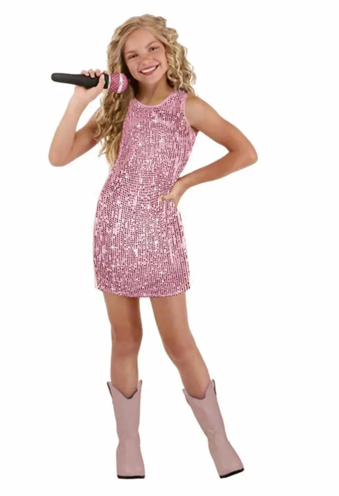 Glittering Sequin Decor, Sleeveless Dress For Girls